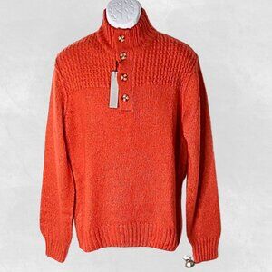 Perry Ellis Mens Turtleneck Sweater Size L Orange Chunky Knit Cable Waffle Nerdy